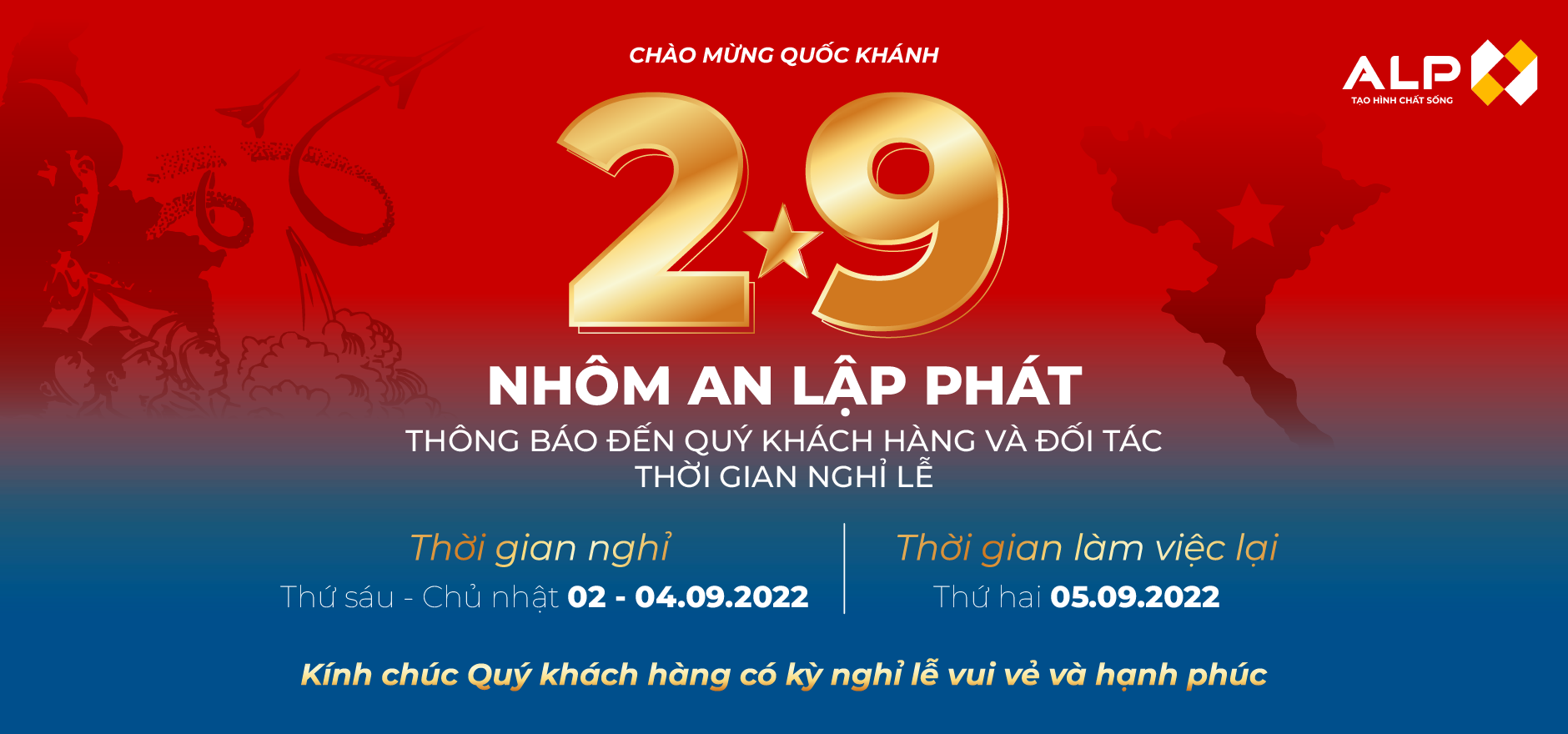 THÔNG BÁO NGHỈ LỄ MỪNG QUỐC KHÁNH 02-09-2022