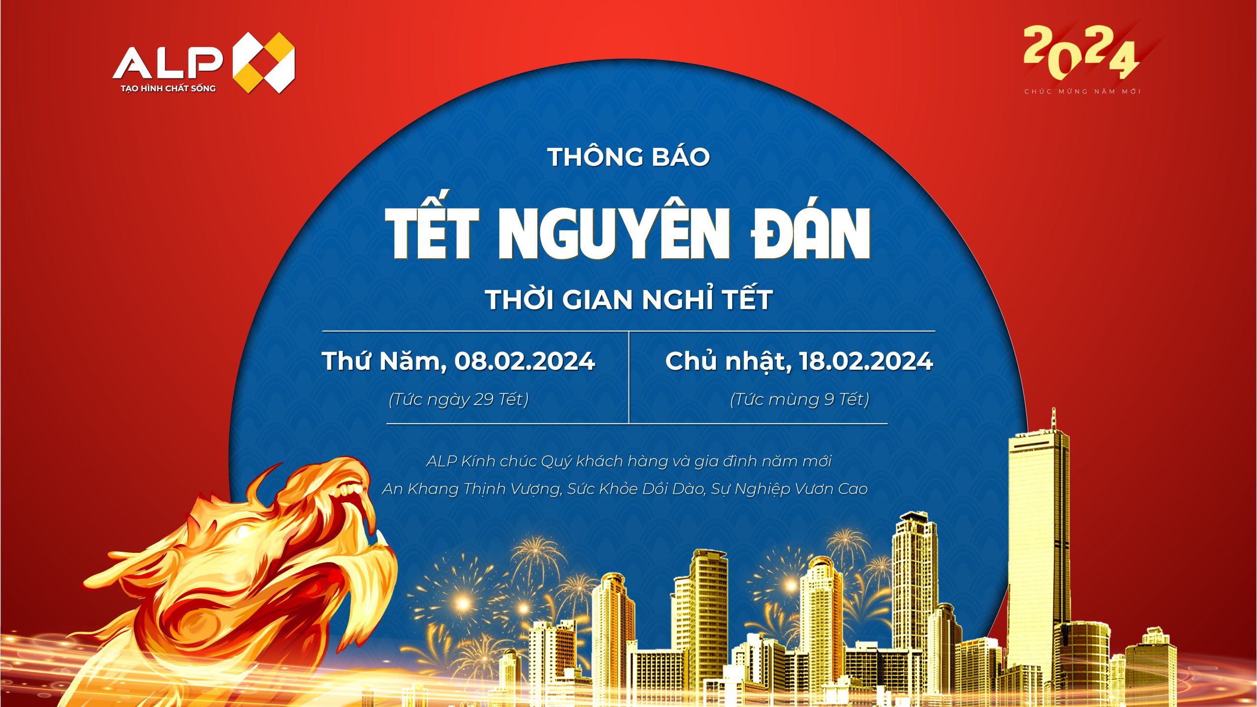 THÔNG BÁO LỊCH NGHỈ TẾT NGUYÊN ĐÁN GIÁP THÌN 2024